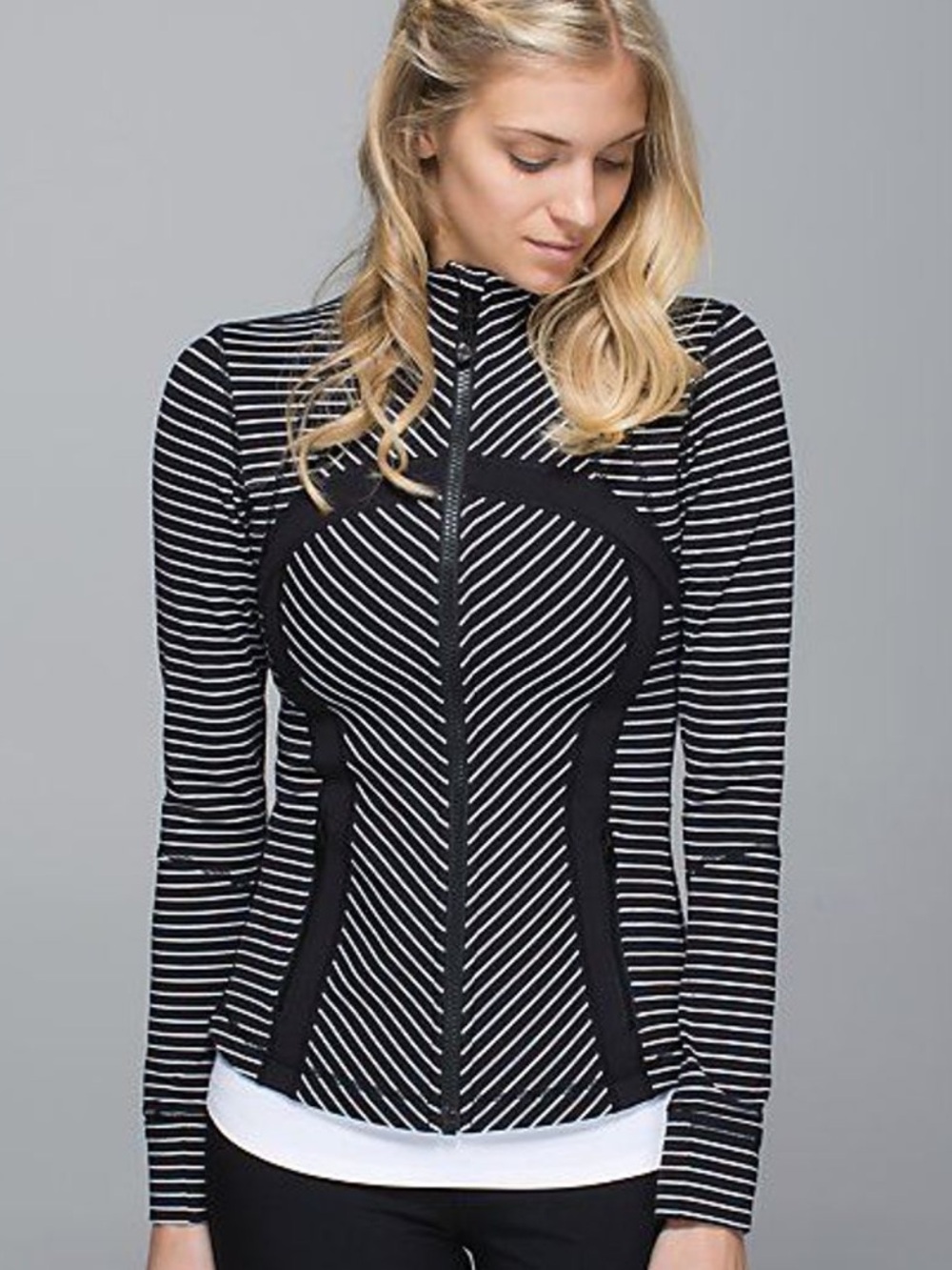 lululemon Black and White Striped Define Zip-Up Jacket